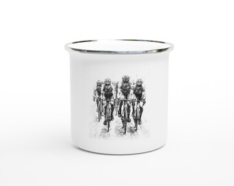 Enamel Cyclist Coffee Mug - Pencil Painting Groupride