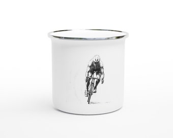 Enamel Cyclist Coffee Mug - Pencil Painting Rider