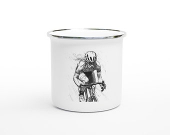 Enamel Cyclist Coffee Mug - Pencil Painting Girl