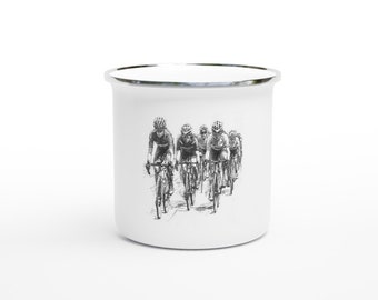 Enamel Cyclist Coffee Mug - Pencil Painting Girls Groupride