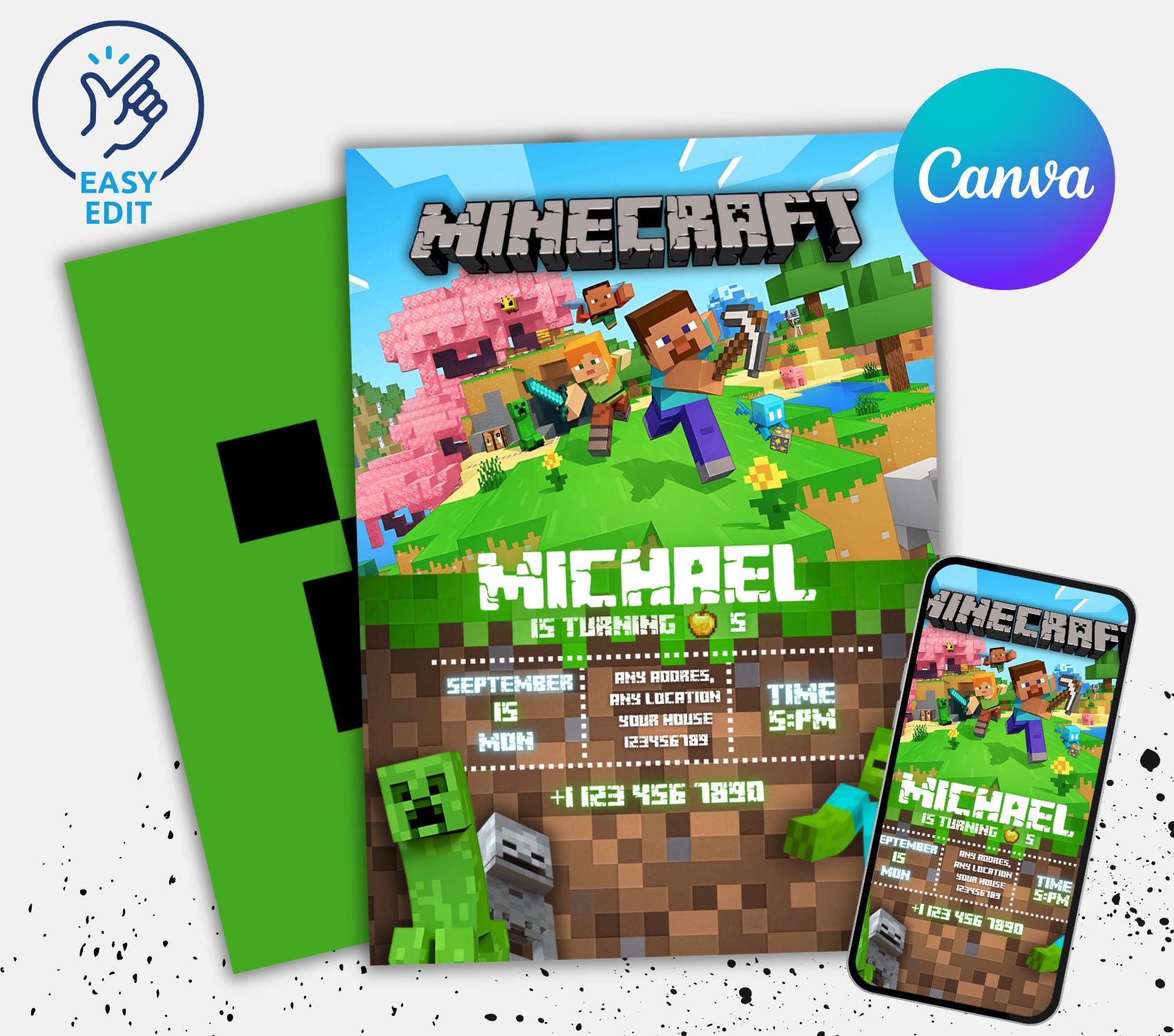 Editable Minecraft Birthday Invite