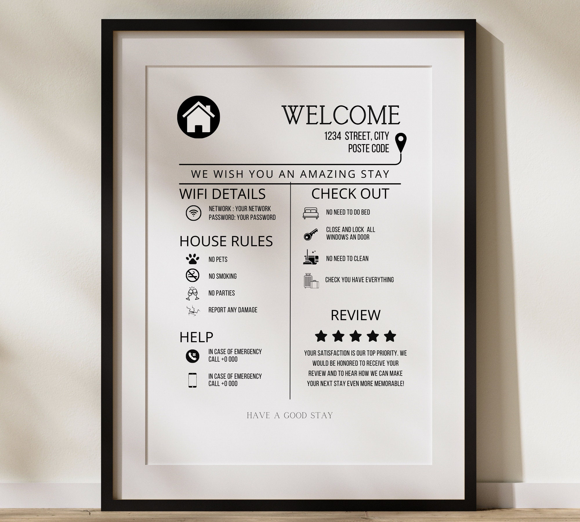 Welcome Sign for Airbnb Host, Printable, Airbnb Sign, Guest Check-in ...