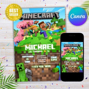 Bearbeitbare Minecraft-Geburtstags-Einladung Junge Minecraf-Geburtstagseinladung bearbeitbare Canva DIY Minecraft-Geburtstags-Einladung Minecraft-Geburtstagskarte