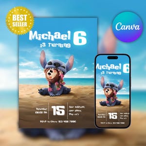 Steek verjaardagsuitnodiging sjabloon bewerkbare film feestuitnodiging afdrukbare canvassjabloon Instant download digitale uitnodiging Canva BdayCard