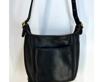 Vintage Coach Slim Duffle Medium Bag Black Leather Handbag