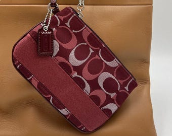 Vintage Coach Wristlet in Signature C Jacquard Burgundy Red Y2K Bag Charm