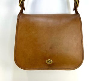 Vintage 80s Coach Stewardess Bag Tan Leather Handbag 9525 Purse Crossbody