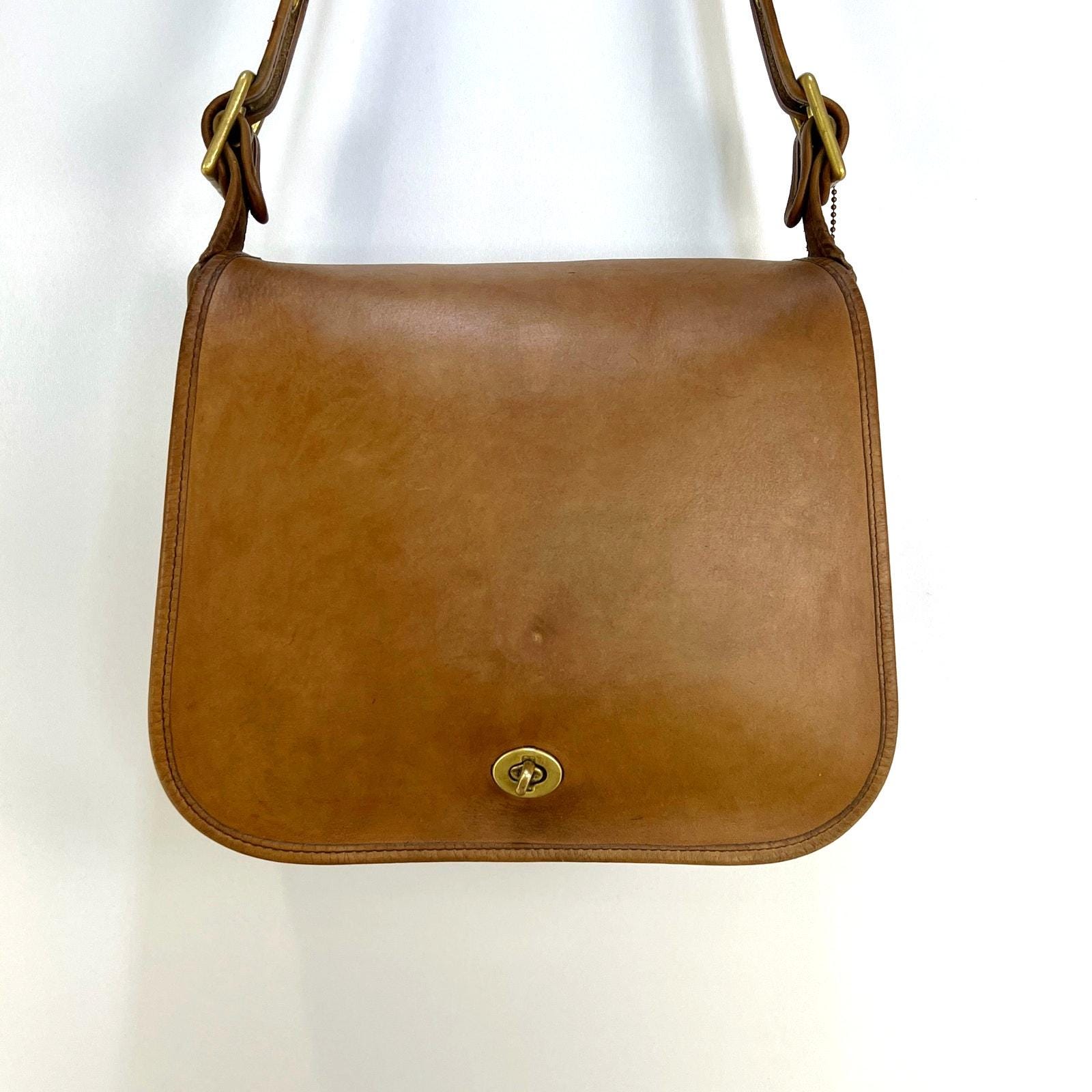 Vintage 80s Coach Stewardess Bag Tan Leather Handbag 9525