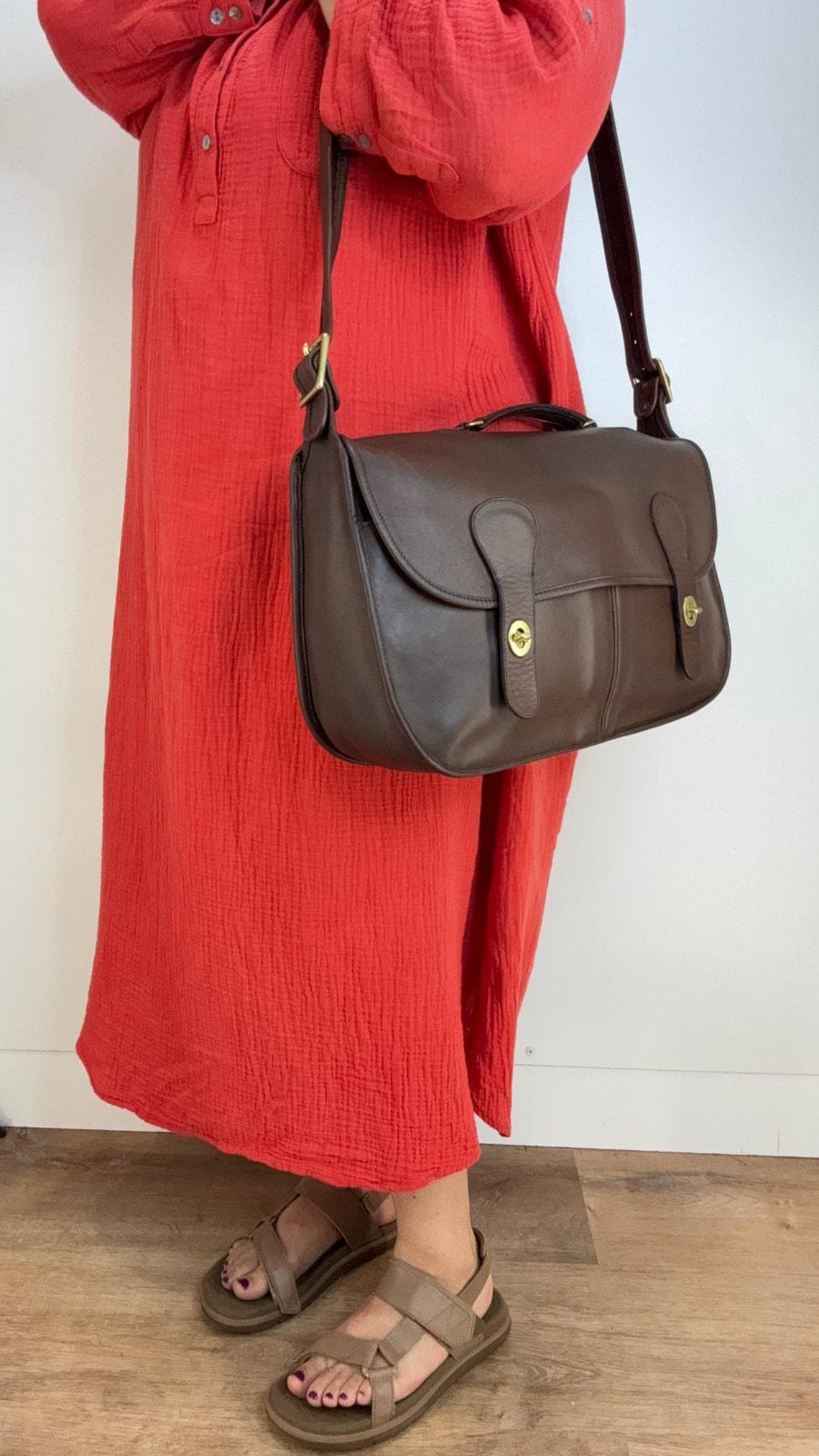 Vintage Coach Carrier Bag Leather Unisex Messenger Handbag, foto 2 di 5