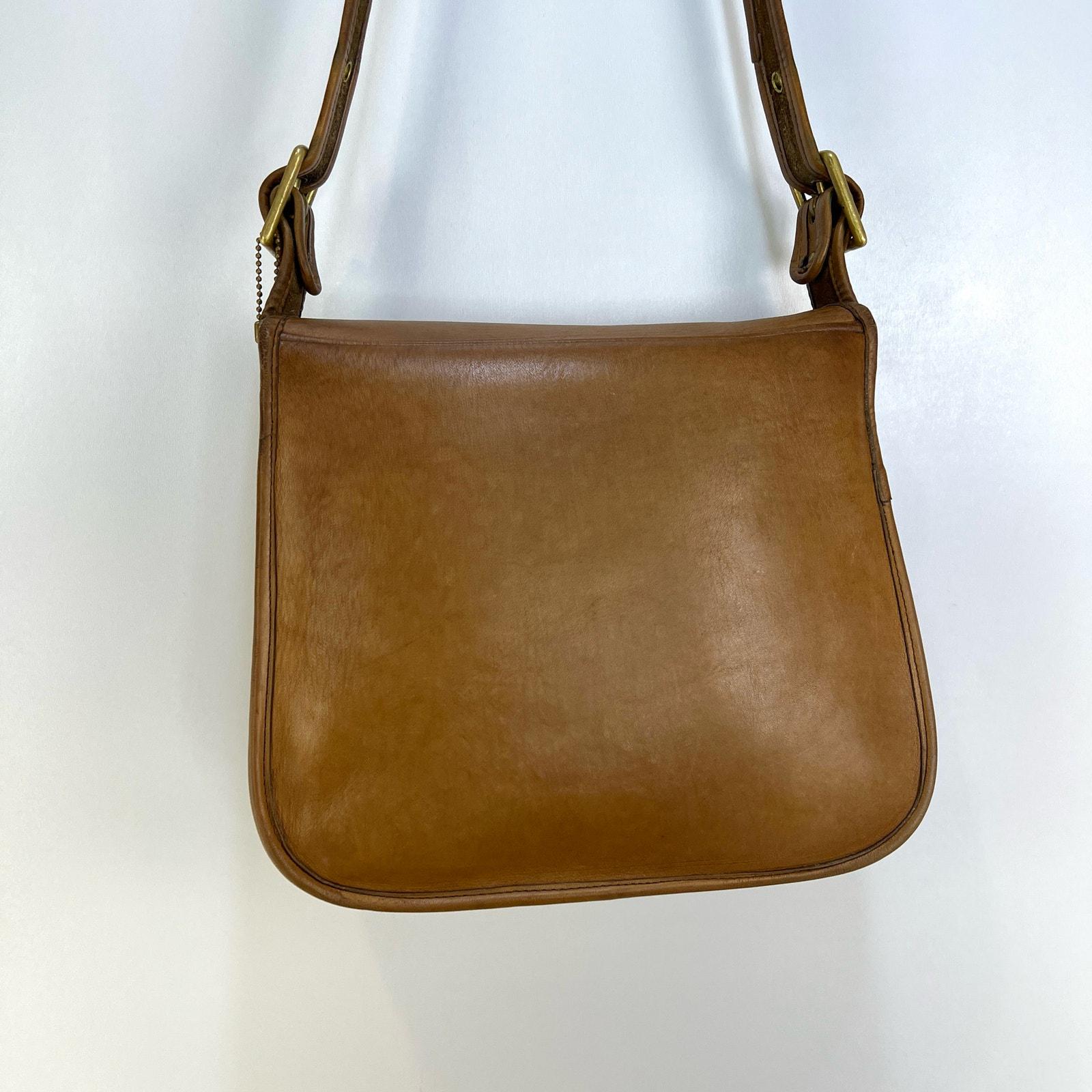 Vintage 80s Coach Stewardess Bag Tan Leather Handbag 9525 Purse