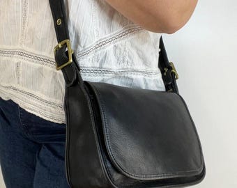 Vintage 90's Coach Classic Patricia's Legacy Bag 9951 Leather Black Saddle Flap Purse Crossbody