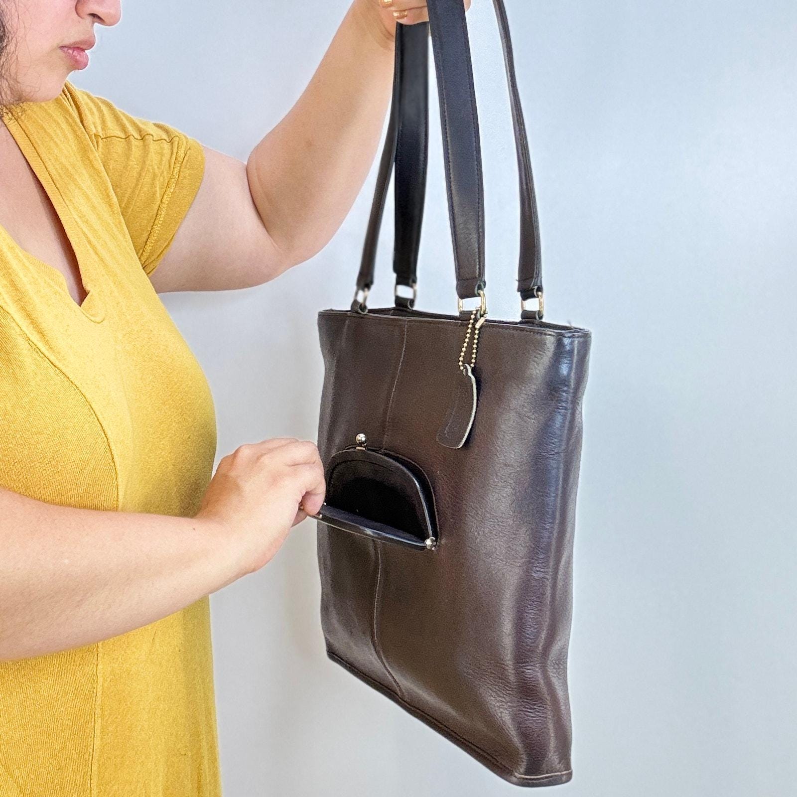 Vintage Coach Skinny Tote 9546 Brown Leather Handbag Purse