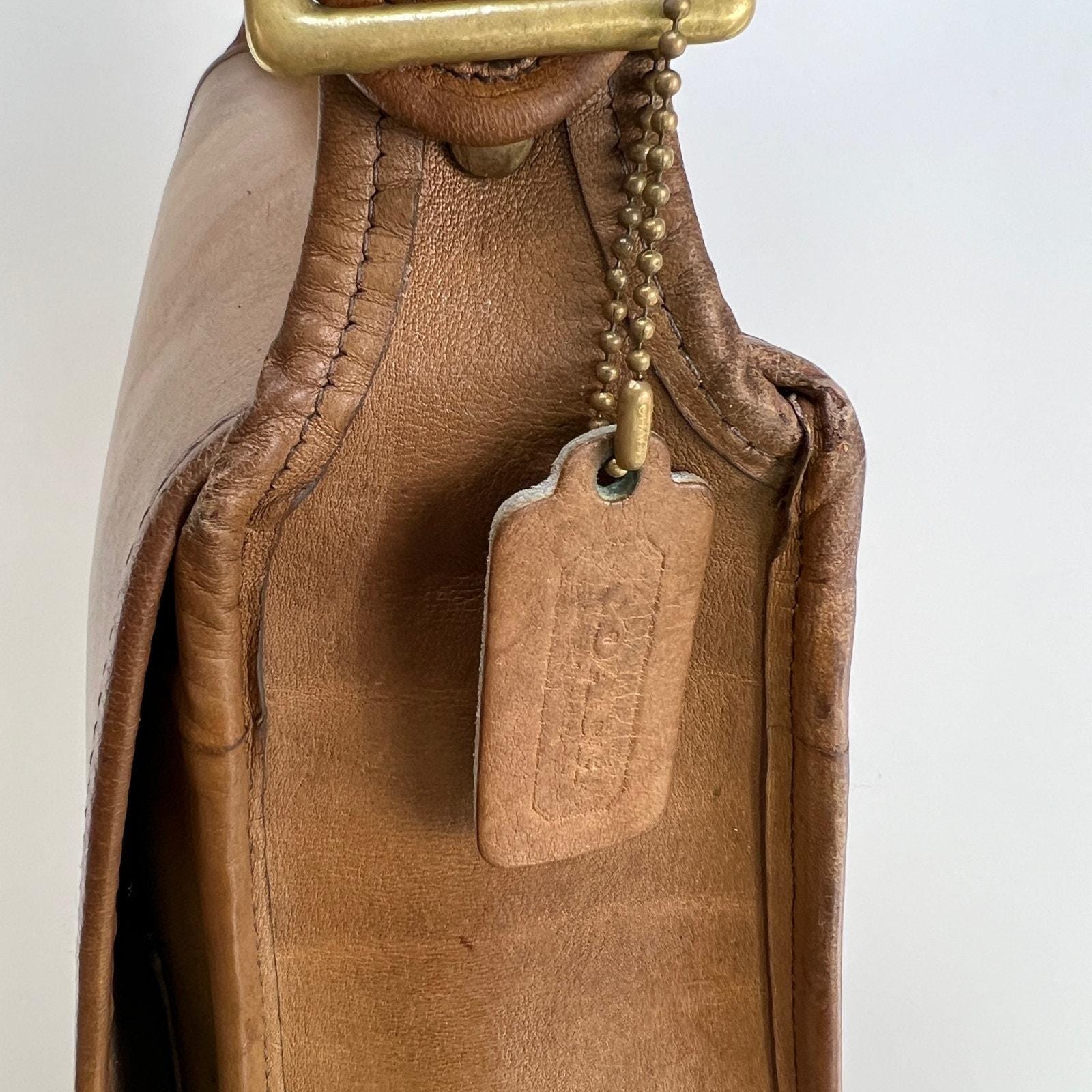 Vintage 80s Coach Stewardess Bag Tan Leather Handbag 9525 Purse