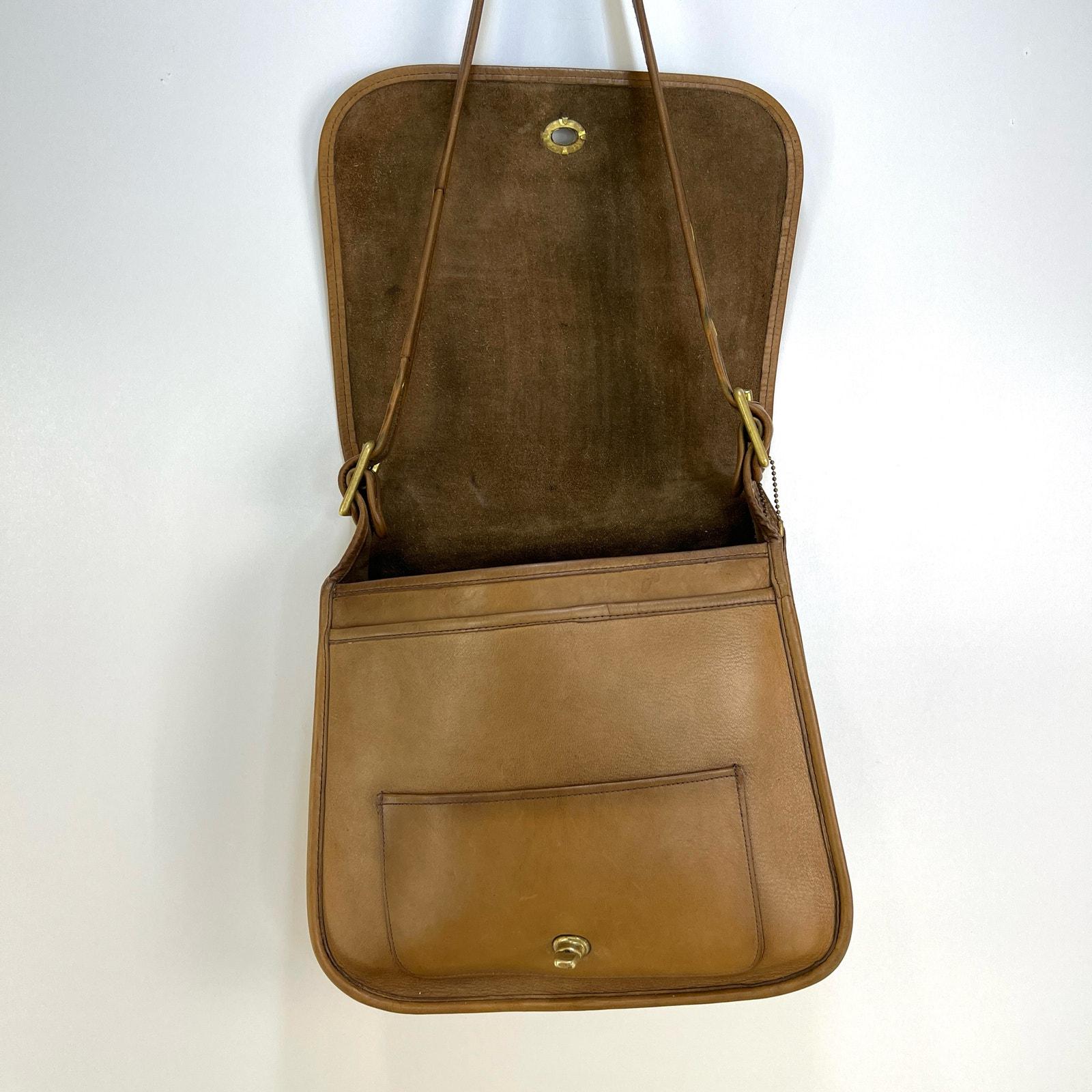 Vintage 80s Coach Stewardess Bag Tan Leather Handbag 9525 Purse