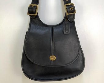 Vintage Coach Crescent Bag Black Leather Purse Handbag 9235