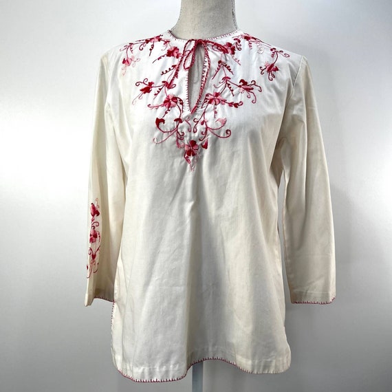Handmade Embroidered Floral Blouse Bell Sleeves W… - image 1