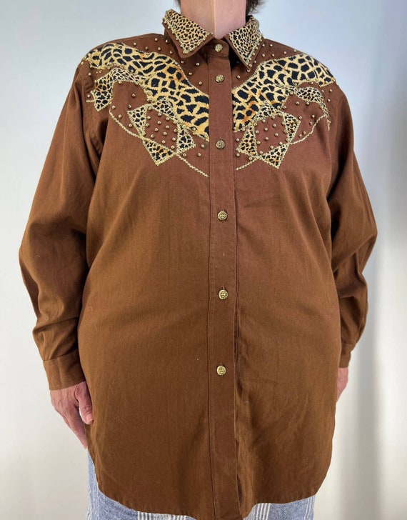 Vintage Ashley Stewart Button Up Shirt Leopard Pri