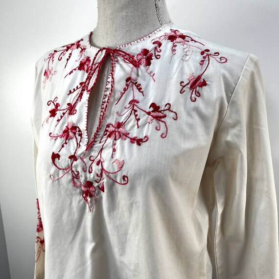 Handmade Embroidered Floral Blouse Bell Sleeves W… - image 2