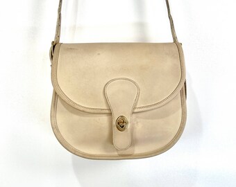 Vintage 80s Coach Saddlery Bag Bone Leather Crossbody #9535 Handbag Women's Purse