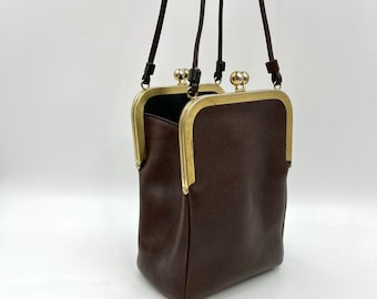 Vintage Coach Double Entry Swinger Bag Brown Leather Women's Handbag Purse