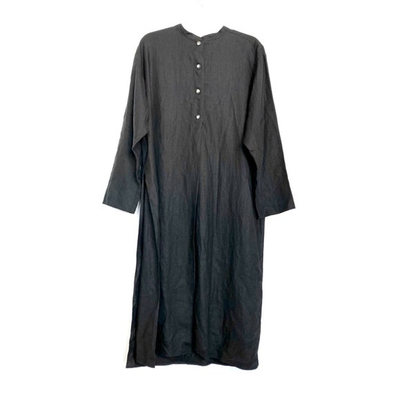 Vintage Tehen Black Linen Lagenlook High Slit Top