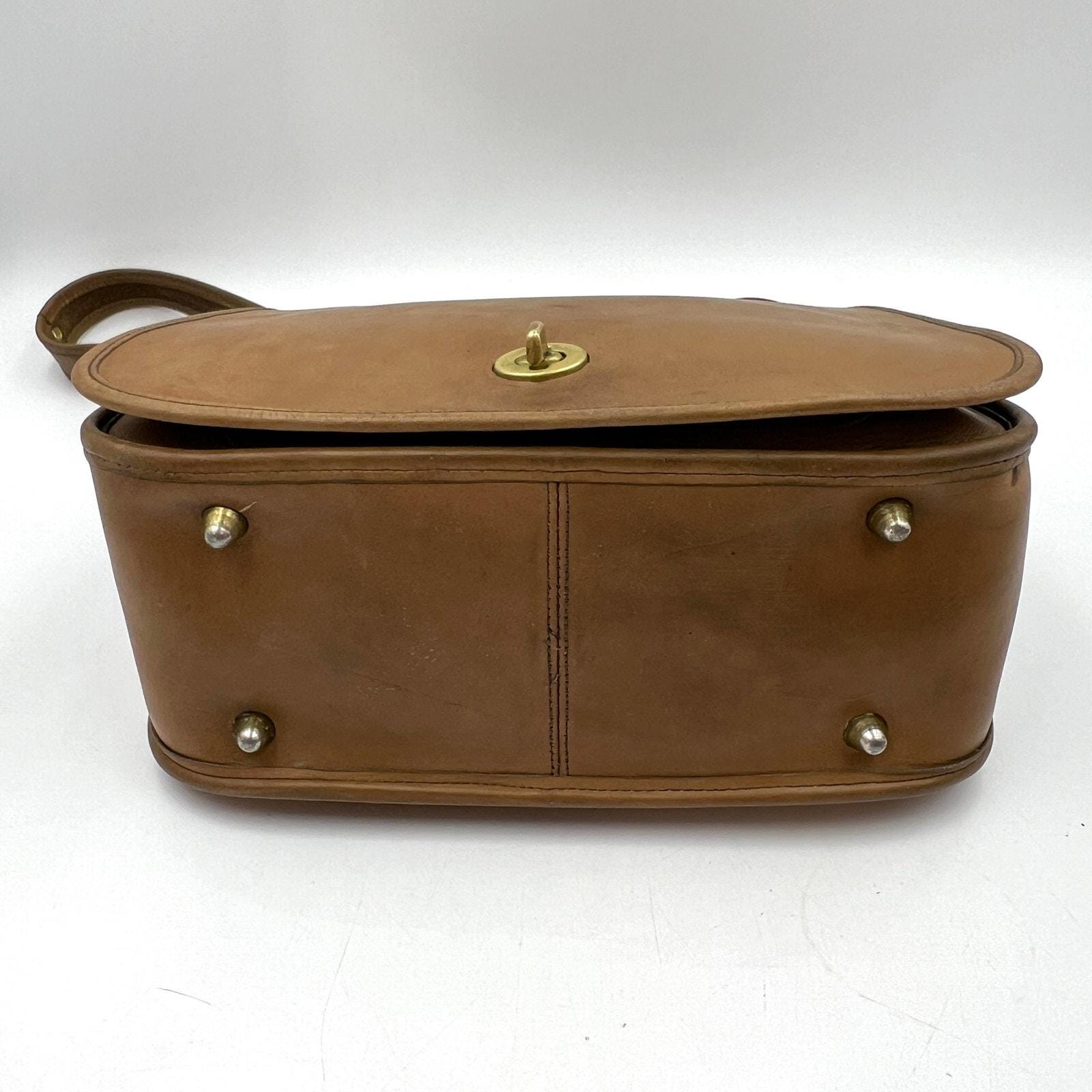 Vintage 80s Coach Stewardess Bag Tan Leather Handbag 9525 Purse