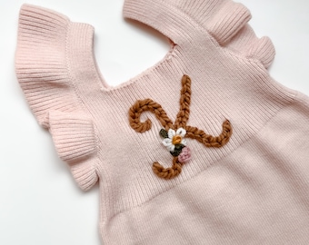 Personalized Hand Embroidered Initial Onesie, Custom Name Sweater, Gift for baby girl, Baby Shower gift for girl, Onesie with Initial