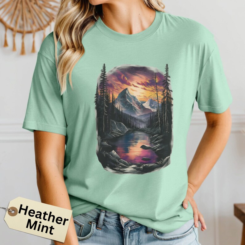 Between the Mountains Deep Lake Sunset T-shirt for Women