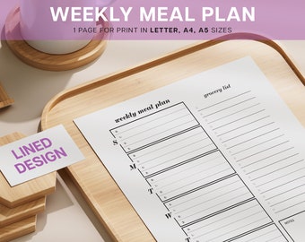 Weekly Meal Planner Chart – Printable Food Plan, Grocery List, Meal Prep Chart, Diet Snack Organizer, Time-Saving Routine Tracker, Schedule