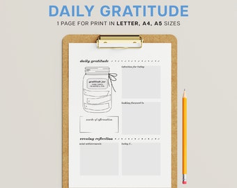 Daily Gratitude Journal Planner PDF Printable Diary Affirmations Intentions Go Getter Achievement Goals Positive Mental Physical Wellbeing