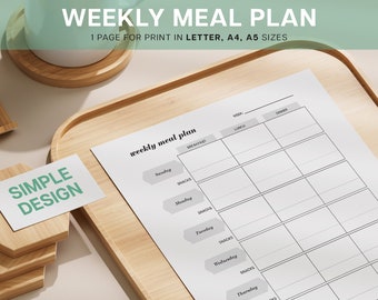 Weekly Meal Plan Food Chart Printable PDF Planner Everyday Meal Plan Goals Food Diet Snack Meal Prep Routine Time Save Money Saving Journal