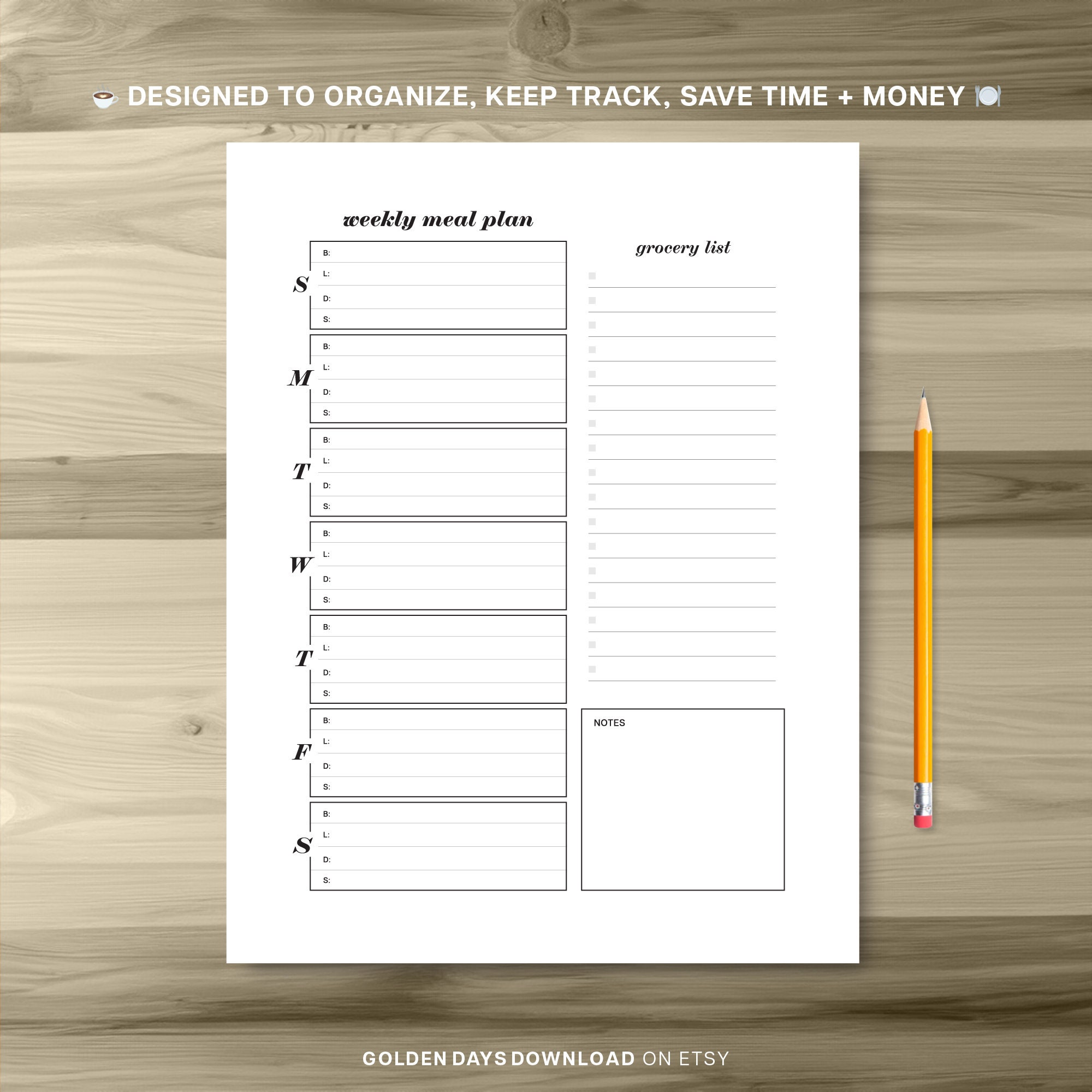 Weekly Meal Grocery Planner Printable PDF Tracking Breakfast, Lunch ...