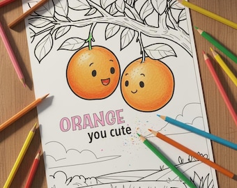 Valentines Day Punny Coloring Pages, Kawaii Style Art, Cards, Gifts, Easy to Color, Simple Drawings, Fun activity for Kids, Adults, Seniors