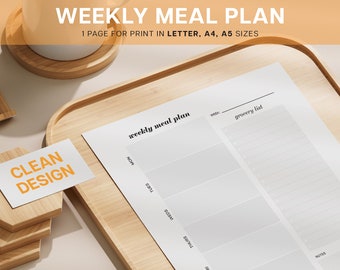 Weekly Meal Planner Printable PDF Grocery List Chart, Meal Prep Organizer, Diet Snack Planning, Food Routine Tracker, Time-Saving Meal Plan