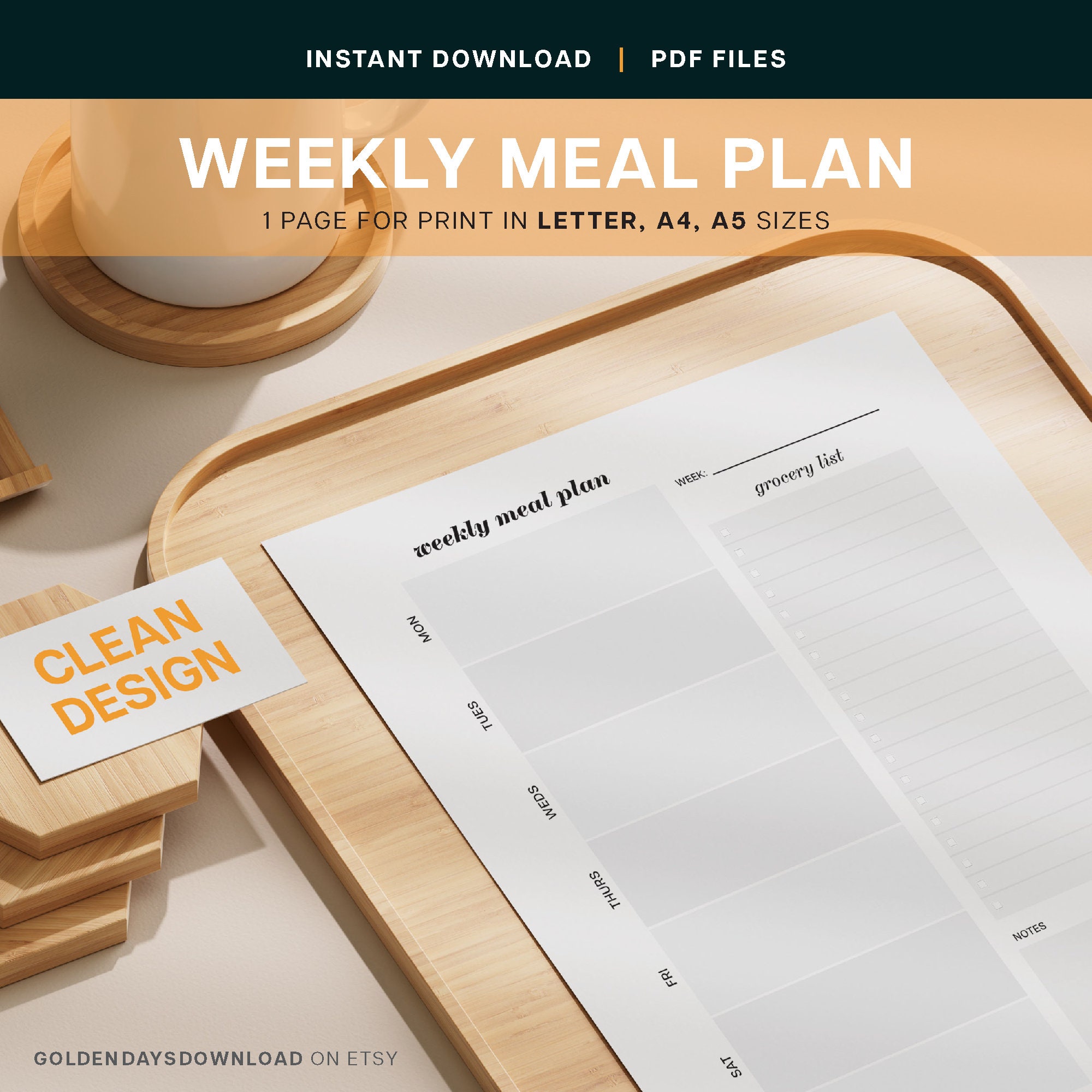 Weekly Meal Planner Printable PDF Grocery List Chart, Meal Prep ...