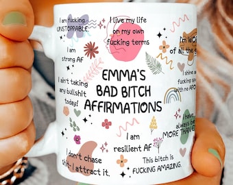 Taza con afirmaciones divertidas: Maldita sea, vibras positivas