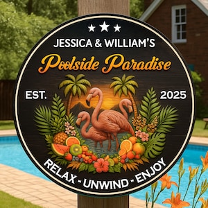 Personalized Pool Sign: Custom Wood Backyard Decor