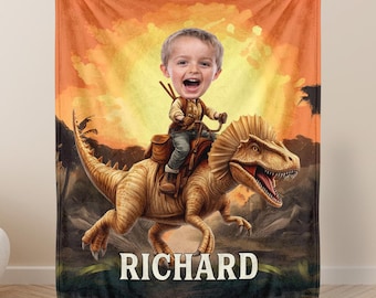 Manta de dinosaurio personalizada: regalo con foto de cara divertida, decoración para habitación infantil