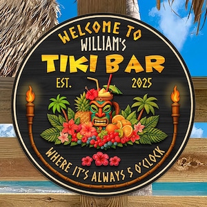 Personalized Tiki Bar Sign: Custom Wood Decor for Pool Bar