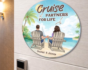Personalized Couple Beach Cruise Door Magnet, Custom Names Cabin Decor
