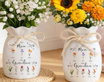 Jarrón personalizado para las flores de nacimiento de la abuela, recuerdo personalizado de mamá a abuela