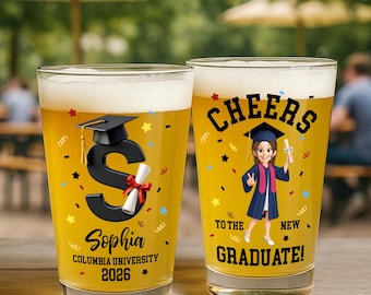 Vaso de cerveza personalizado para graduación, Clase de 2026, Vaso de pinta con nombre personalizado