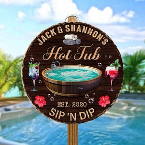 Personalized Hot Tub Wood Sign, Hot Tub Accessories, Bathroom Decor, Patio Porch Home Decor, Pool Sign