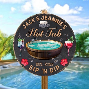 Personalized Hot Tub Wood Sign, Hot Tub Accessories, Bathroom Decor, Patio Porch Home Decor, Pool Sign