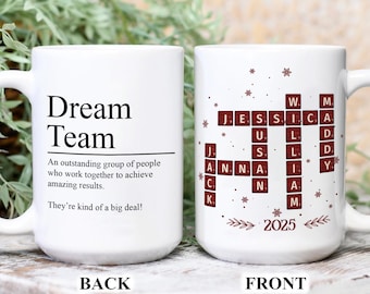 Taza personalizada para el equipo de ensueño: diseño personalizado con nombre en Scrabble, reconocimiento a los empleados