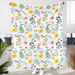 WILDFLOWER BABY GIRL Blanket, Personalized Girl Name Blanket, Custom Toddler Girl Gift, Wild Flower Baby Shower Gift, Wildflower Nursery