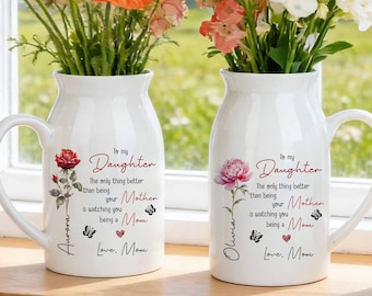 Jarrón de cerámica personalizado, regalo de madre a hija, decoración floral con nombre personalizado