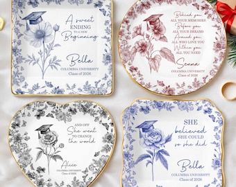 Plato personalizado para anillos de graduación, bandeja de cerámica floral para guardar recuerdos, regalo para la promoción de 2026