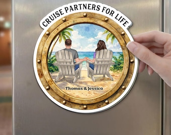 Personalized Couple Beach Cruise Door Magnet, Custom Names Cabin Decor