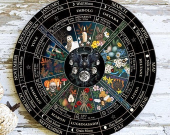 Wooden Wheel of The Year: Pagan Calendar, Wiccan Decor